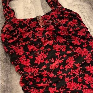 Express red floral halter top